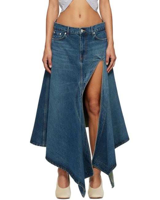 Y. Project Blue Cut Out Denim Midi Skirt
