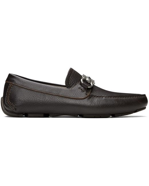 Ferragamo Black Brown Gancini Ornament Loafers for men