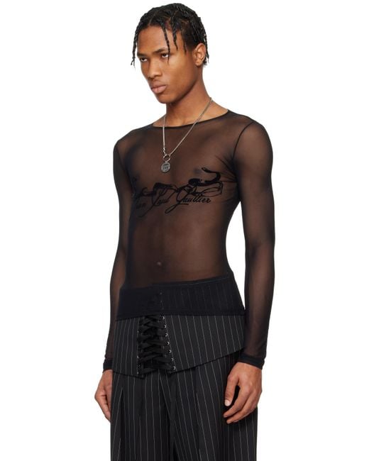 Jean Paul Gaultier Black 'The Flocked Tattoo Ruban' T-Shirt for men