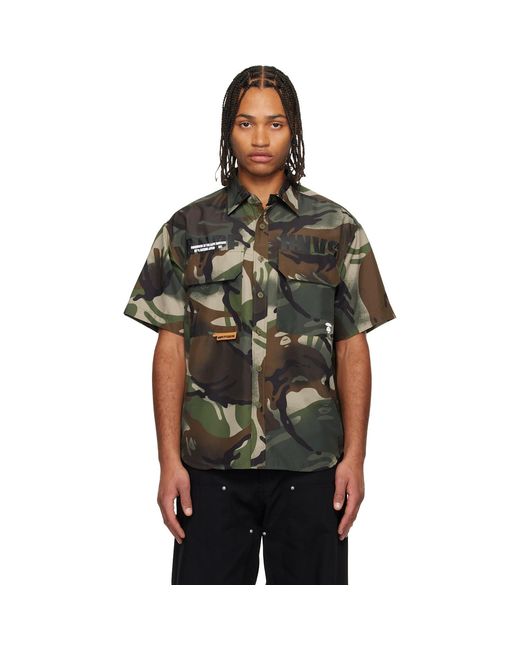 Aape By A Bathing Ape Black Khaki 'Aapeunvs' Moonface Logo Cargo Shirt for men