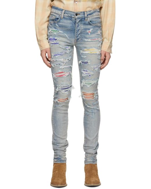 Amiri Blue Indigo Rainbow Patch Jeans for men