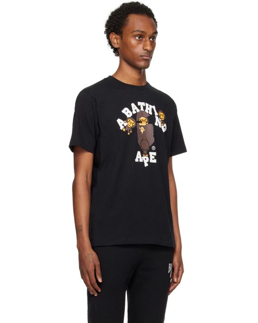 A Bathing Ape Black College Milo T-shirt for men