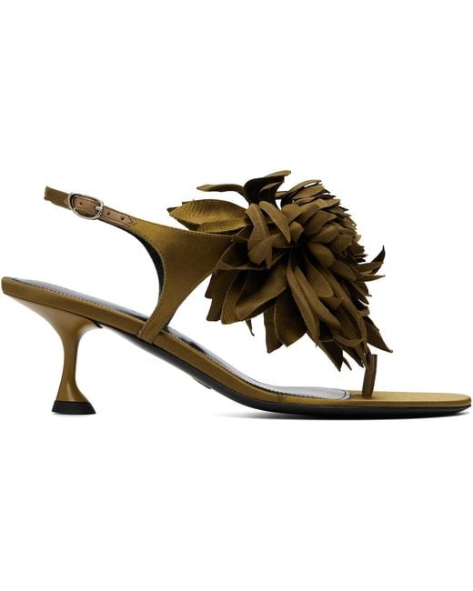 Proenza Schouler Black Khaki Tee Thong Flower Heeled Sandals