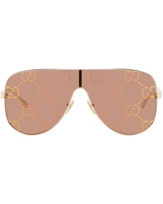 Gucci Black Shield-Style Metal-Frame Sunglasses