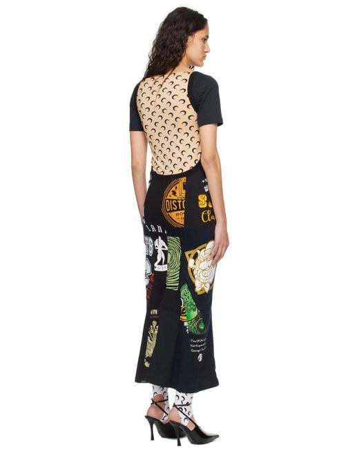 MARINE SERRE Black Regenerated Graphic Maxi Dress