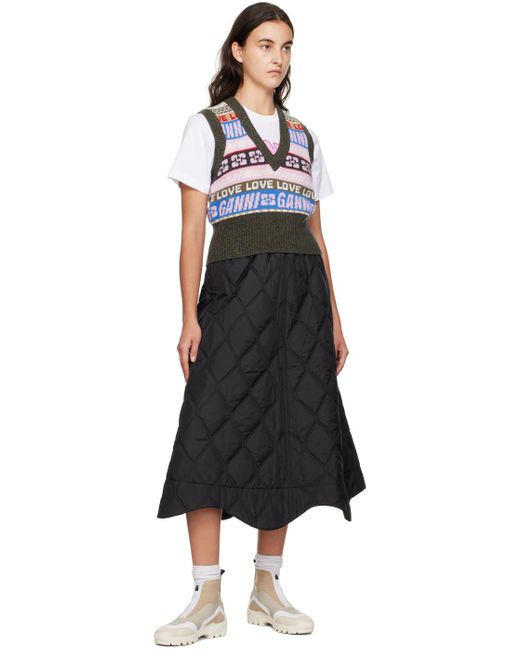 Ganni Black Quilted Midi Skirt