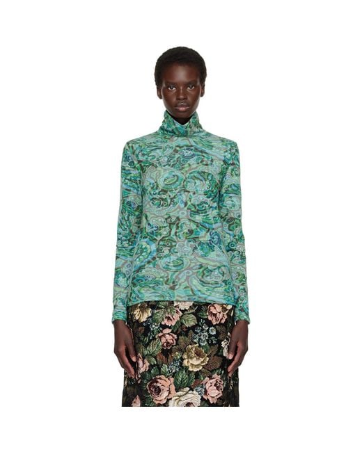 Dries Van Noten Green Paisley Turtleneck