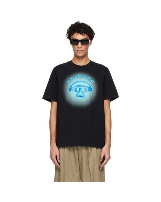 Casablanca Black Airbrush Mushroom Logo Short Sleeve T‑Shirt for men