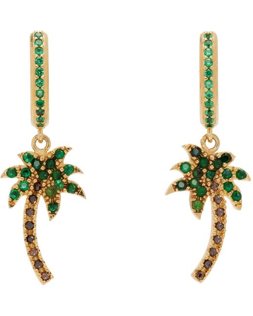 Boucles d'oreilles à anneau dorées à breloque de palmier Palm Angels en coloris Green