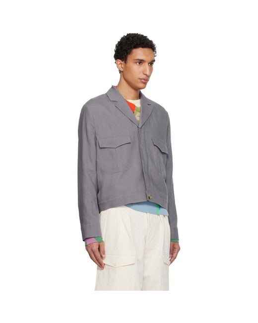 Paul Smith Gray Linen Open-Collar Jacket for men