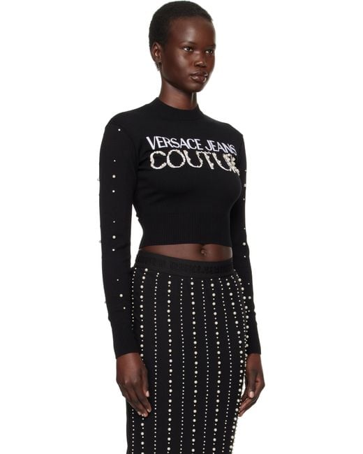 Versace Jeans Couture Black Embellished Logo Sweater