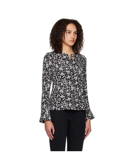 Ganni Black & White Floral Blouse