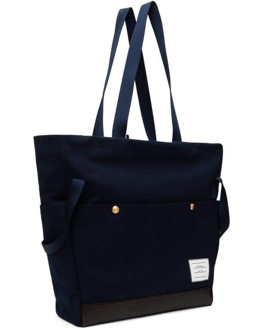 Thom Browne Blue Navy Cotton Canvas Snap Pocket Tote for men