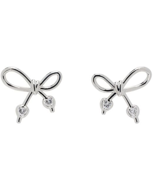ShuShu/Tong Black Ssense Exclusive Silver Yvmin Edition Knotted Bow Metal Earrings