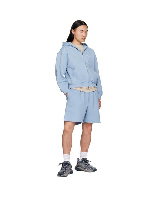 Balenciaga Blue Embroide Zip-up Hoodie for men