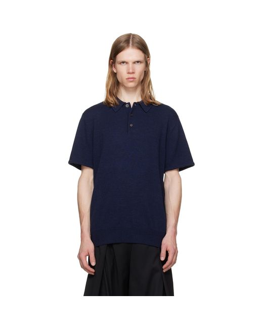 HODAKOVA Blue Knit Wool Short Sleeve Polo for men
