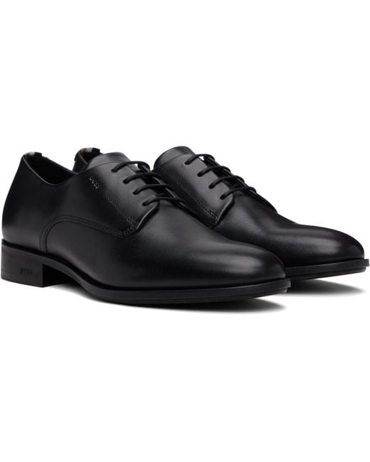メンズ Boss ブラック レザー シグネチャ トリム ダービー Black
