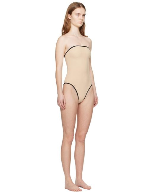 Totême  Black Toteme Beige Stripe Edge Swimsuit