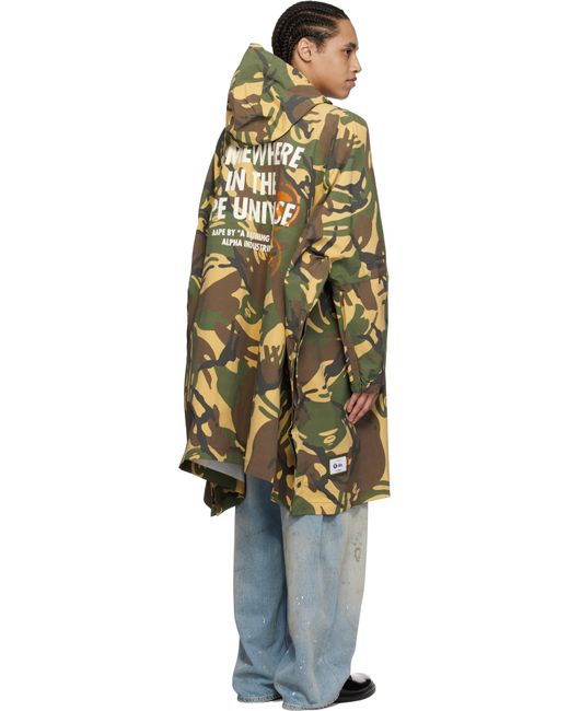 Aape By A Bathing Ape Black Khaki Alpha Industries Edition Camo Hooded Rain Coat for men