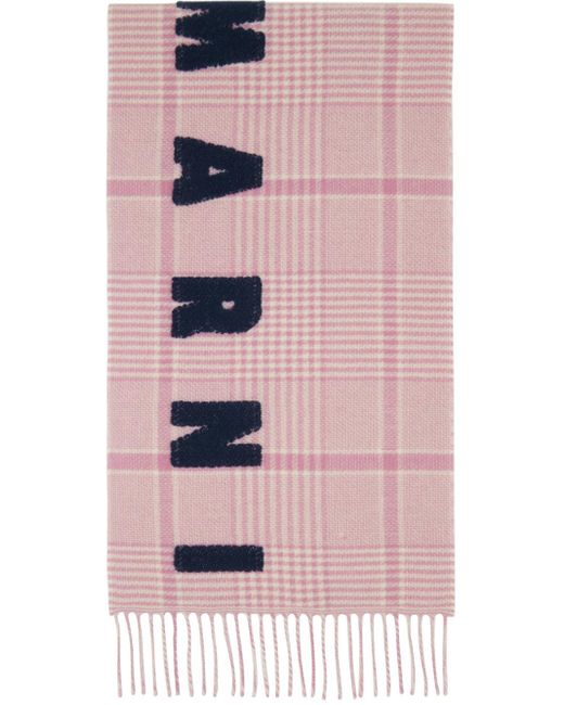 Marni Pink & White Check Logo Scarf for men