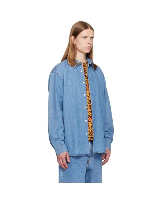Dries Van Noten Blue Loose Denim Shirt for men