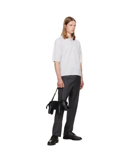 Thom Browne Gray Linen Cotton 4-Bar Relaxed Fit Polo for men