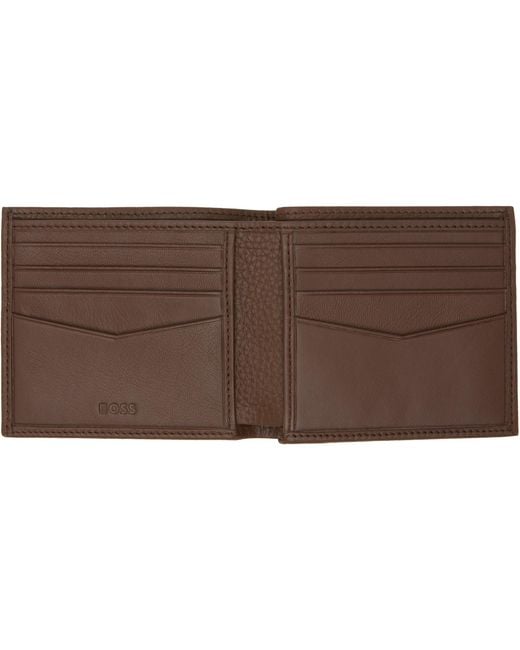 Boss Brown Grained Leather Wallet for men