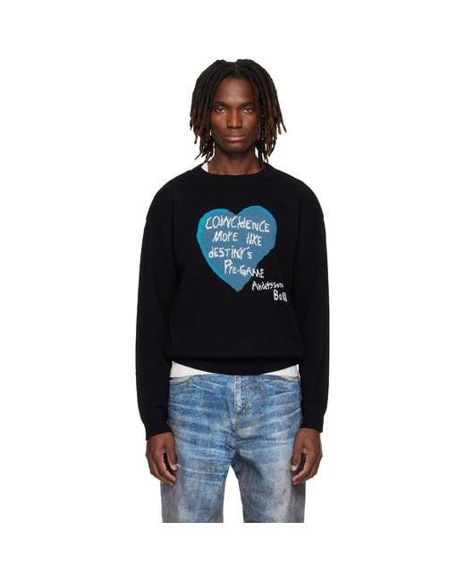 ANDERSSON BELL Black Heart Message Crew-Neck Sweater for men