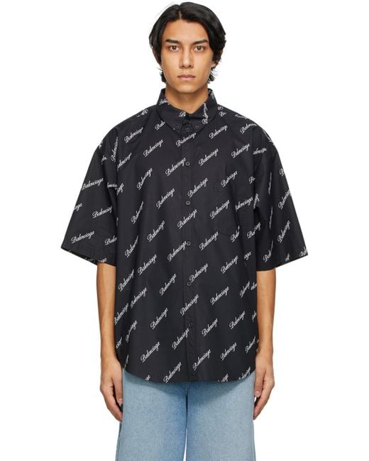 Balenciaga Script Logo Short Sleeve Shirt in Black for Men | Lyst Australia