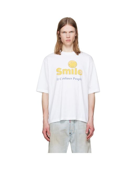 DSquared² White Smiley Dyed & Destroyed Loose Fit T-Shirt for men