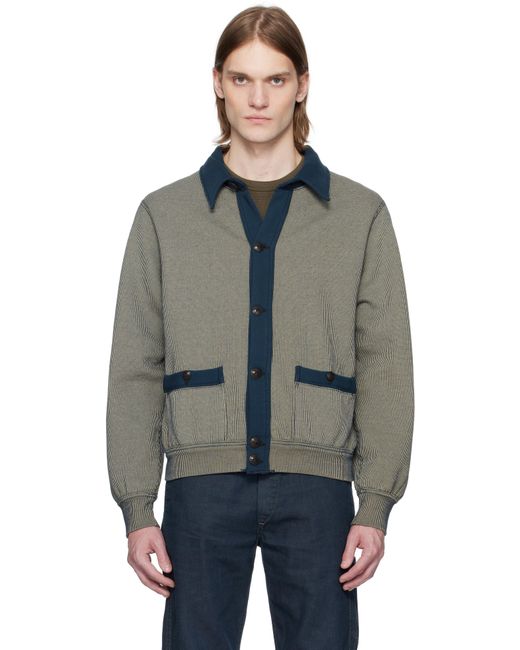 メンズ RRL ネイビー ストライプ ジャガード ニットカーディガン Black