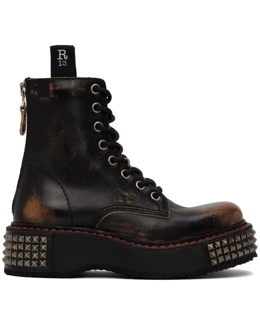 R13 Black Single Stack Lace-up Boots