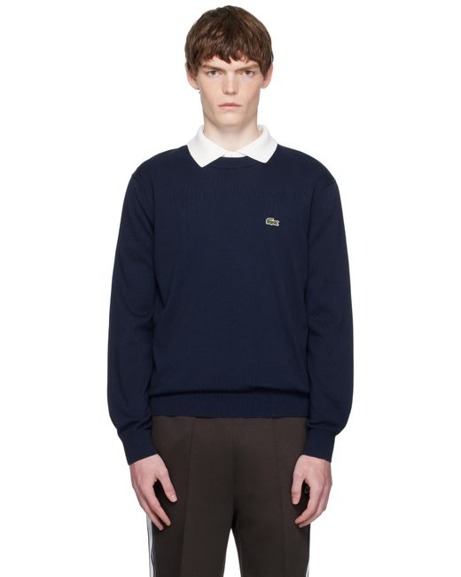 Pull Bleu Marine En Coton À Col Ras Du Cou Lacoste pour homme en coloris Blue
