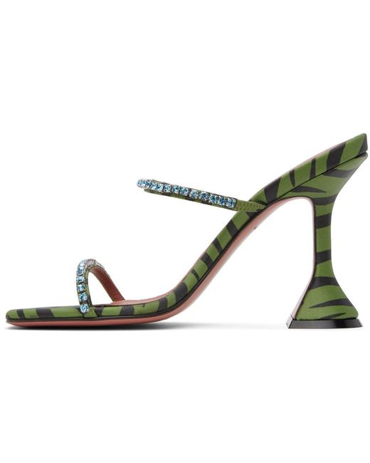 AMINA MUADDI Black Green Gilda Slipper Heeled Sandals