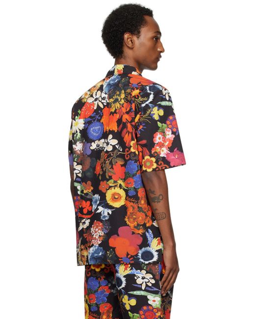 Moschino Red Multicolor Allover Flowers Shirt for men