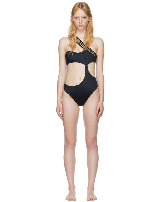 Versace Synthetic Black Cutout One piece Swimsuit Lyst UK