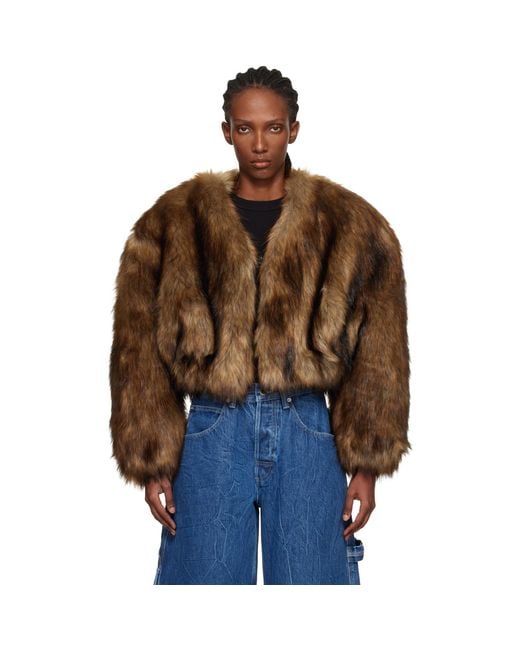 Alexander Wang Brown Cropped Faux-Fur Jacket