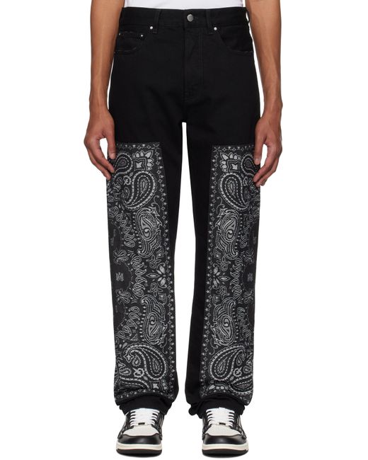 メンズ Amiri ブラック Bandana ジャカード パネル ストレートジーンズ Black