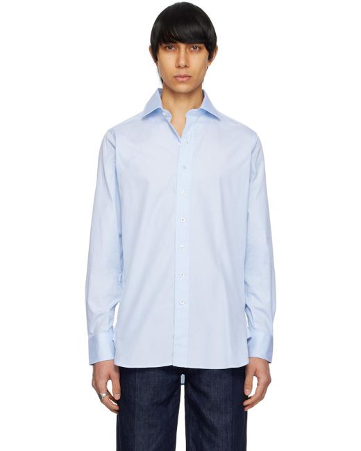 Chemise bleue en fil-à-fil Drake's pour homme en coloris White