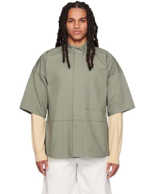 Jil Sander Green Paneled Shirt for men