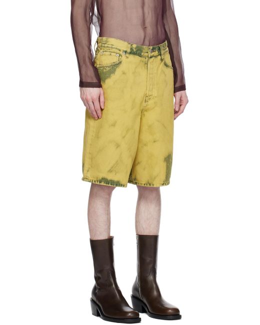 Dries Van Noten Yellow Green Garment-dyed Denim Shorts for men