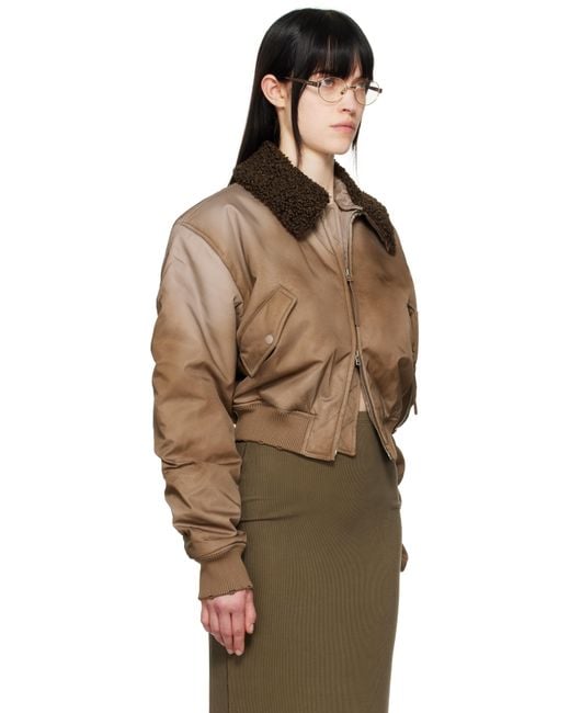Acne Brown Furry Collar Bomber Jacket