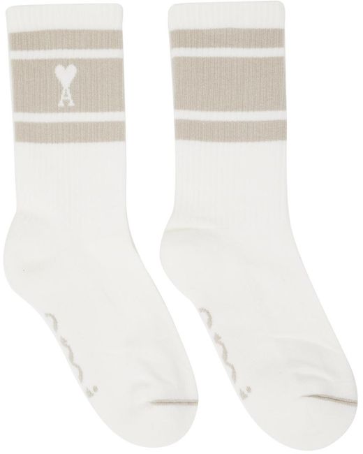 AMI White Ami De Coeur Striped Socks for men
