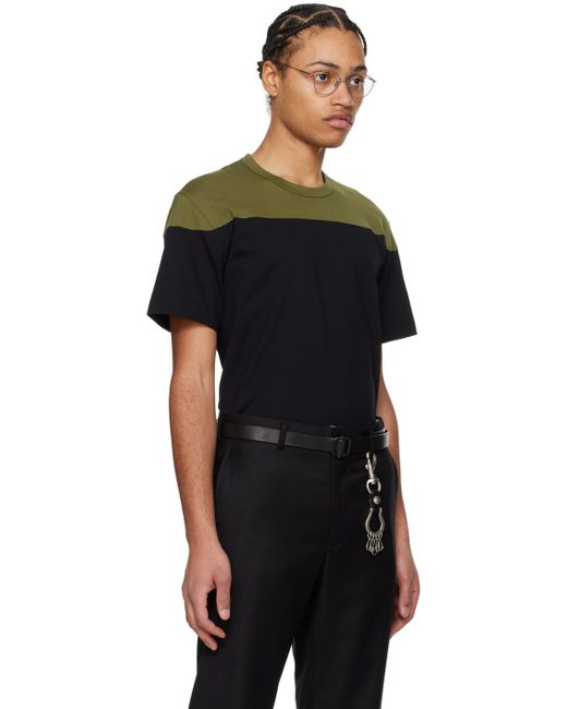メンズ Comme des Garçons &カーキ パネル Tシャツ Black