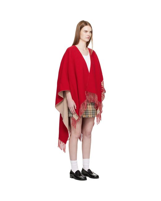Burberry Red Ekd Wool Cashmere Cape