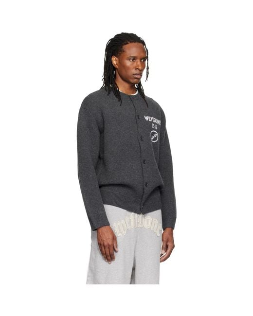 we11done Gray Logo Classic Cardigan for men