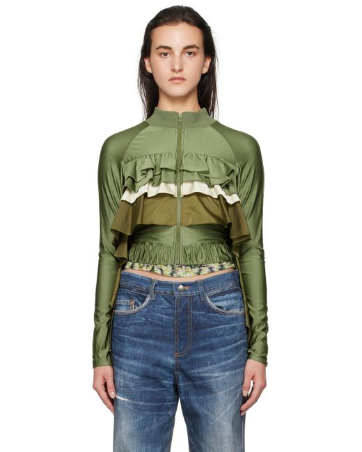 ANDERSSON BELL カーキ Riley ラッフル タイト ジップアップジャケット Green