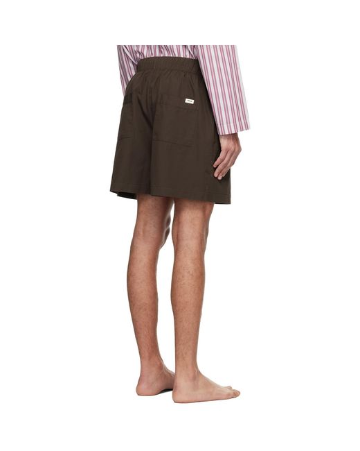 Tekla Brown Poplin Pyjama Shorts for men