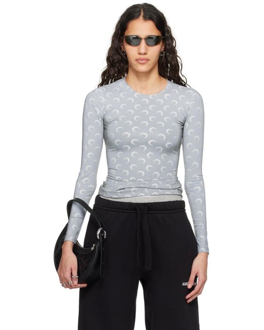 MARINE SERRE White All Over Moon Reflective Long Sleeve T-Shirt