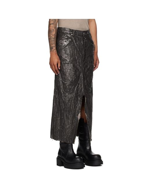 Rick Owens Black Bronze Concordians Long Slivered Denim Skirt for men